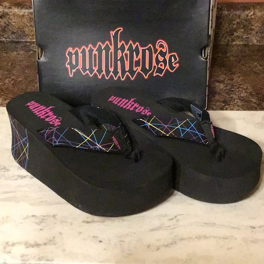 Punk rose platform flip flop thong sandals.